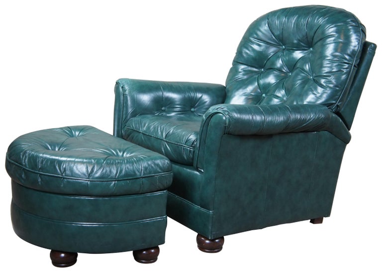 Bradington Young Tufted Green Leather Reclining Rockwell Chair and