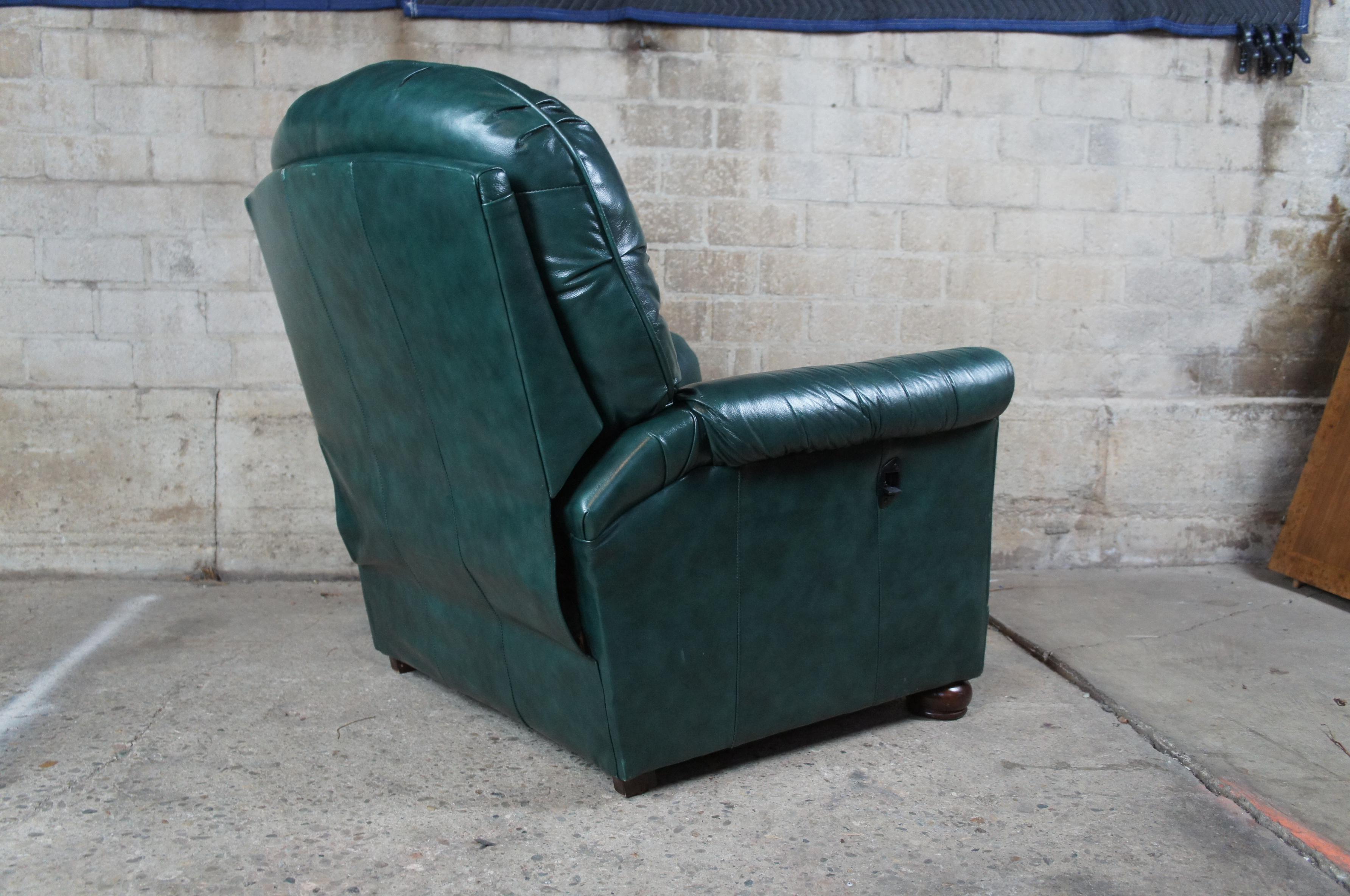 20th Century Bradington Young Tufted Green Leather Reclining Rockwell Chair and Ottoman
