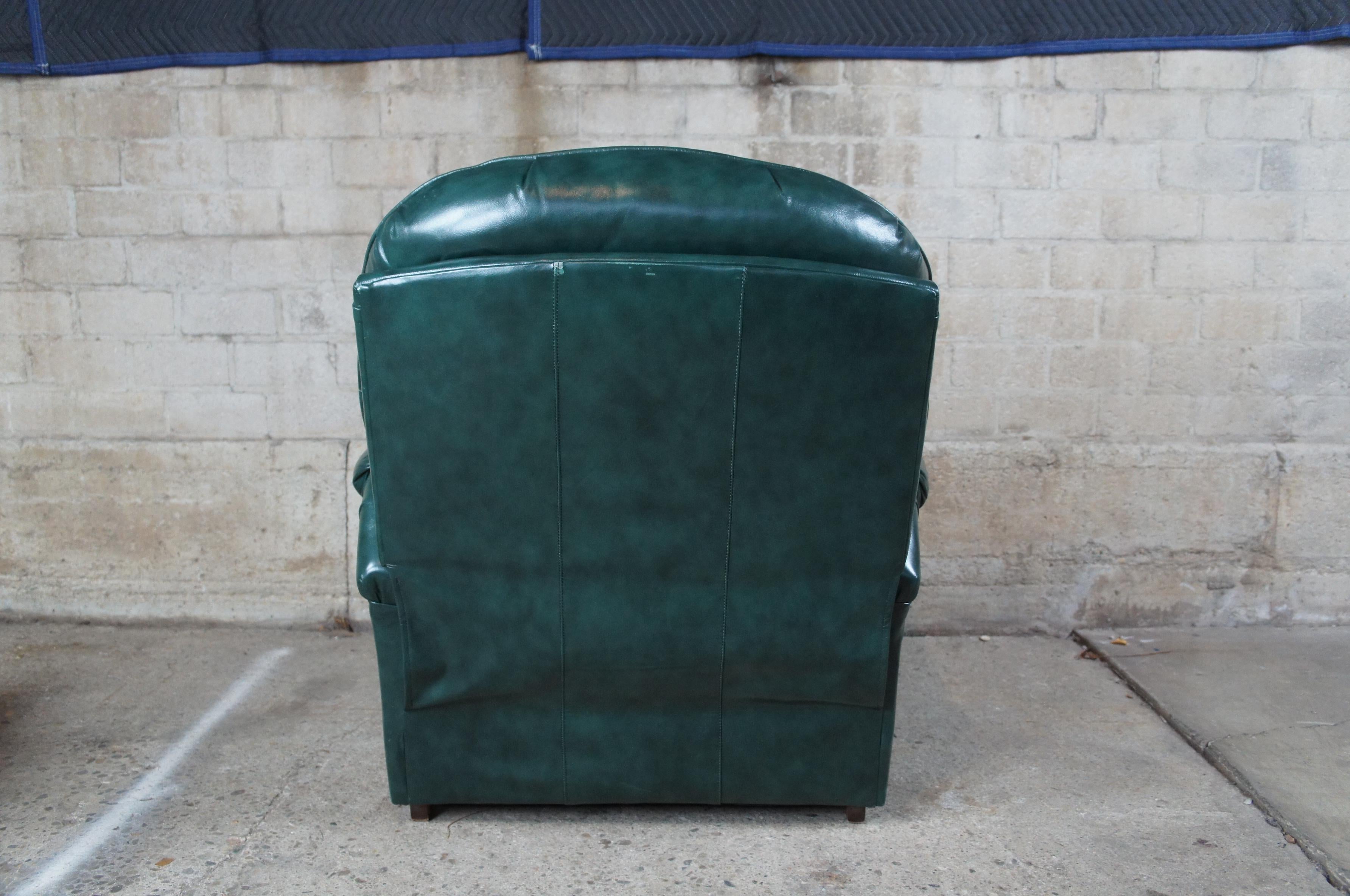 Bradington Young Tufted Green Leather Reclining Rockwell Chair and Ottoman 1