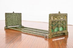 Bradley and Hubbard Art Nouveau Bronze and Slag Glass Expandable Book Rack