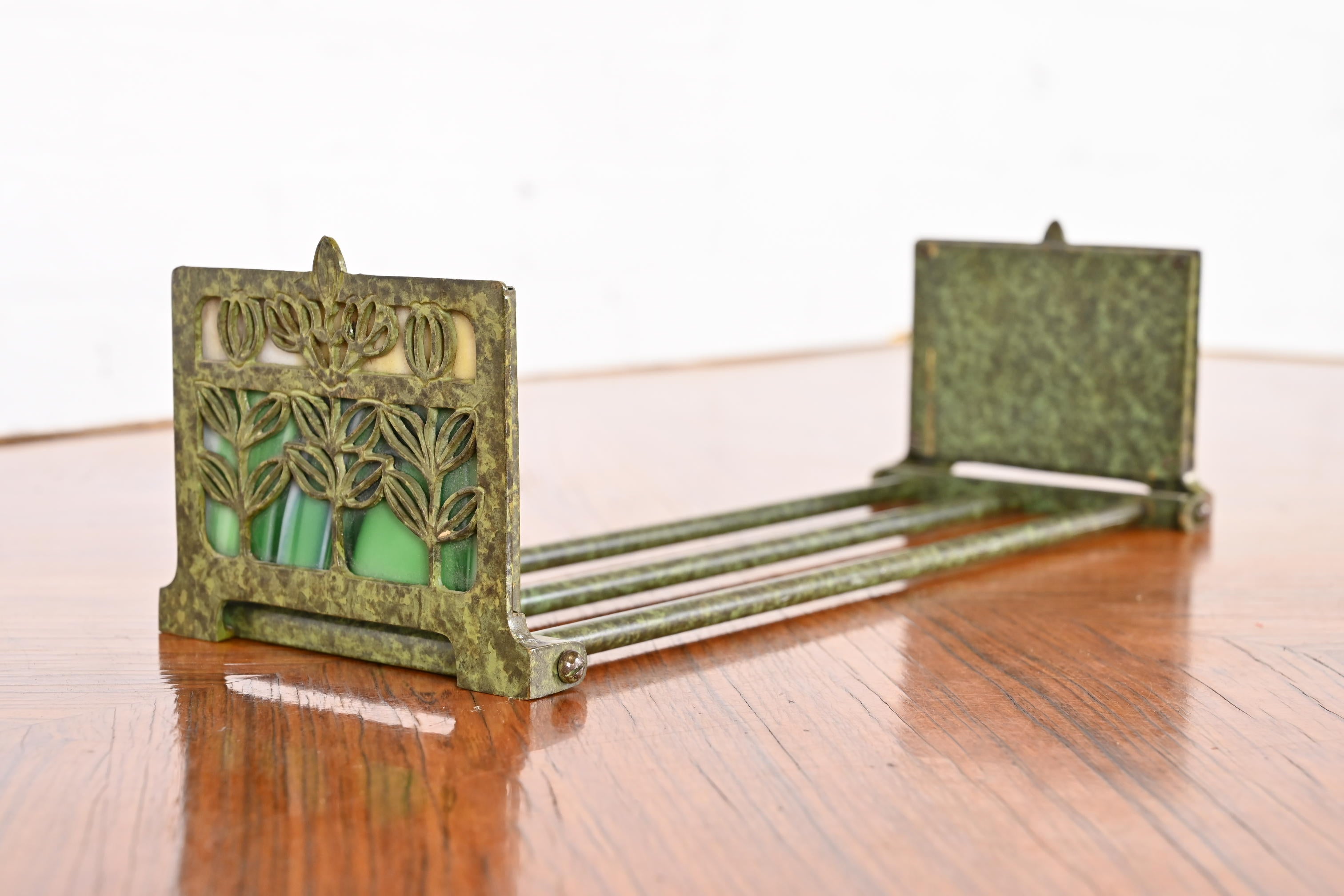 Bradley and Hubbard Art Nouveau Bronze and Slag Glass Expandable Book