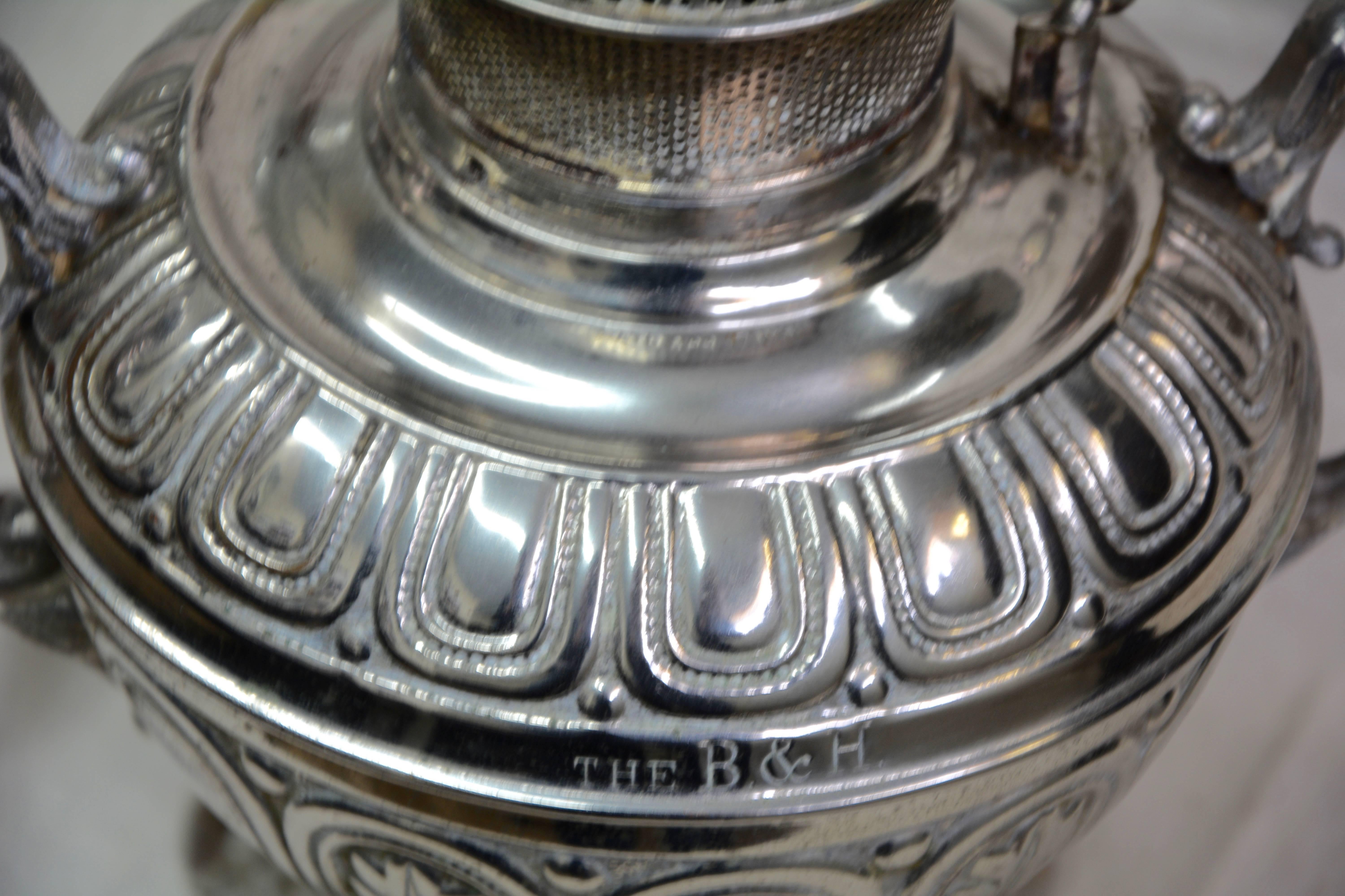 Embossed Bradley and Hubbard Converted Rayo Oil Lamp, 1888 For Sale