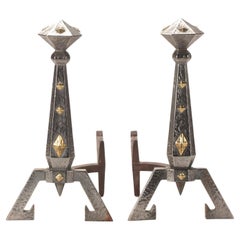 Bradley and Hubbard Iron and Brass Art Deco Andirons, Early 20th Century