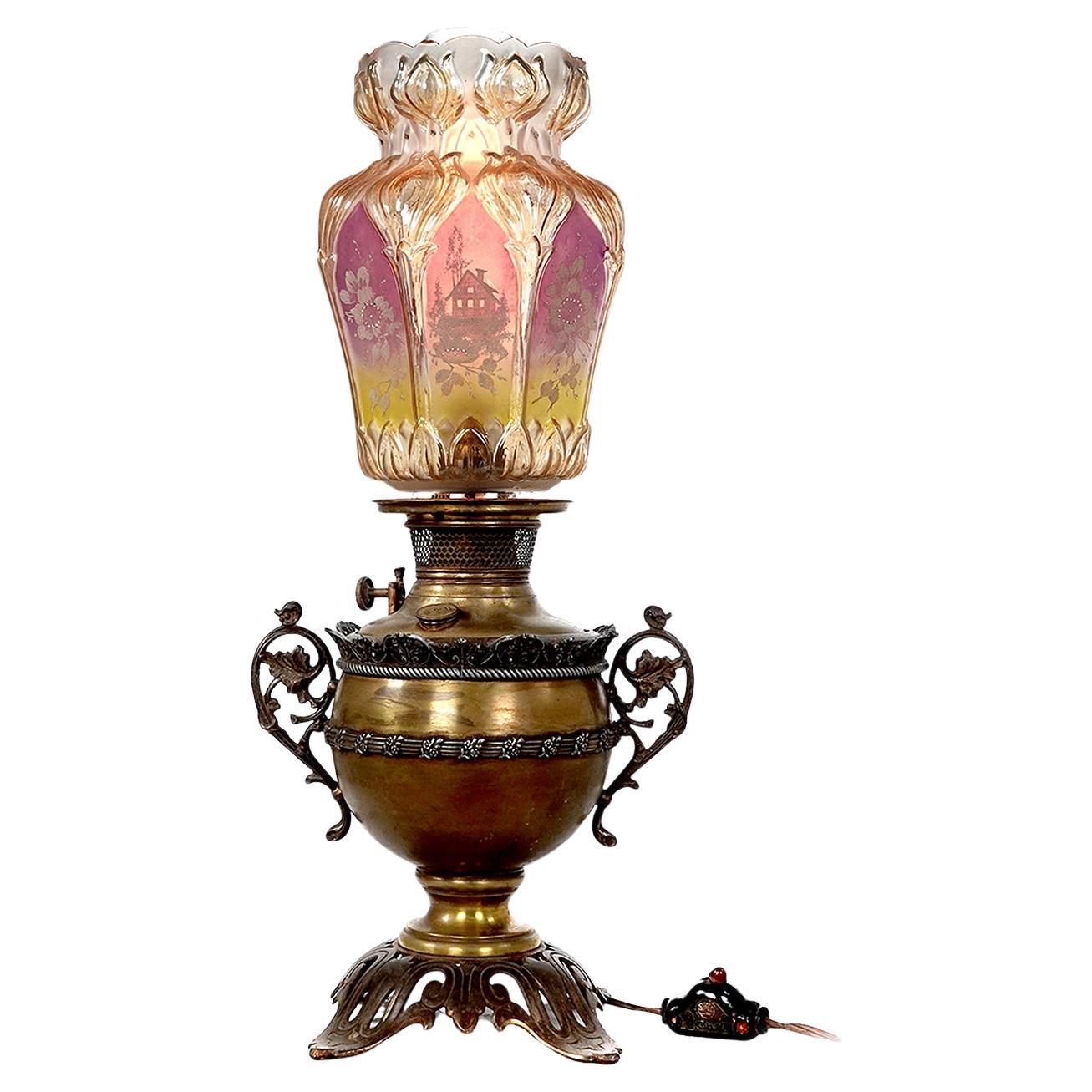 Bradley and Hubbard Oil Lamp with Amazing Shade