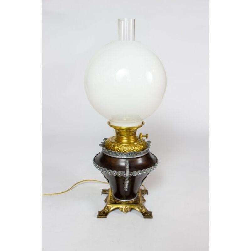 Victorian Bradley and Hubbard Oil Lamp with White Shade For Sale