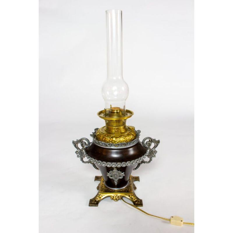 19th Century Bradley and Hubbard Oil Lamp with White Shade For Sale