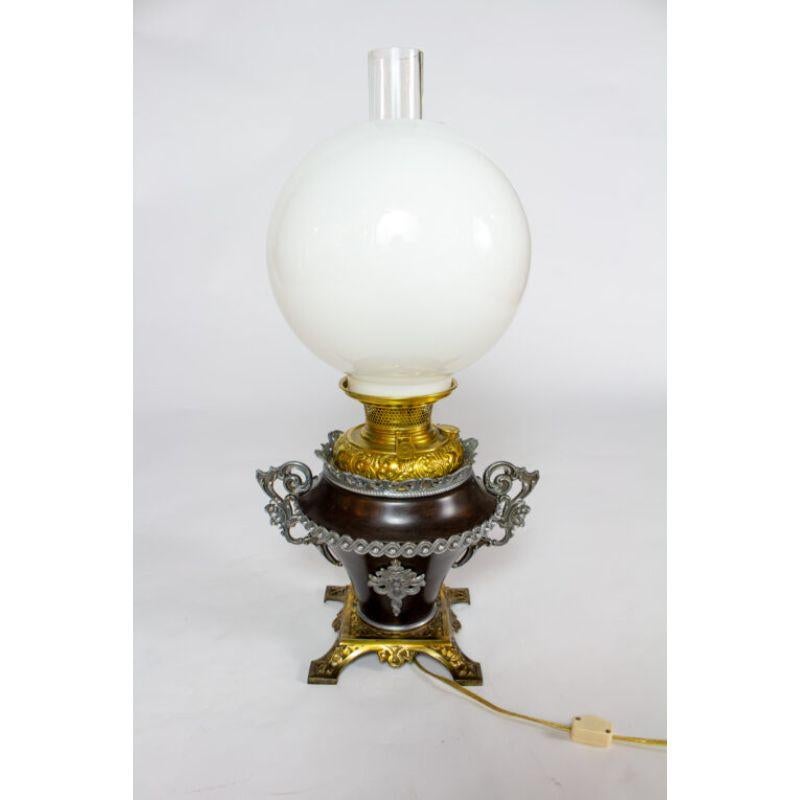 Bradley and Hubbard Oil Lamp with White Shade For Sale 2