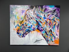 Bradley Chance Hayes, "Azul" Pintura equina abstracta y colorida de un caballo del Oeste
