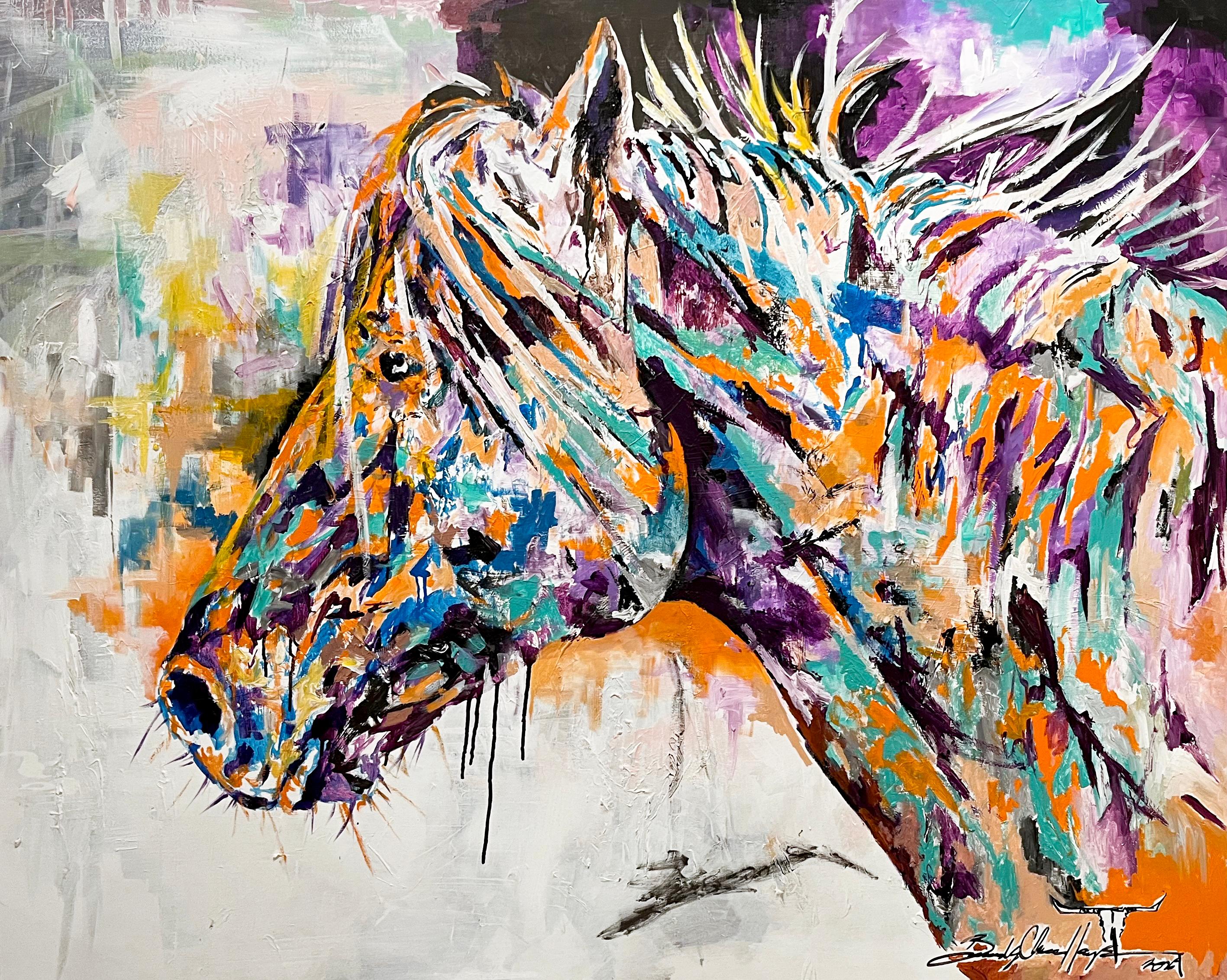 Animal Painting de Bradley Chance Hays - Bradley Chance Hayes, "Azul" Pintura equina abstracta y colorida de un caballo del Oeste