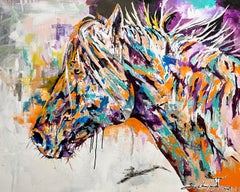 Bradley Chance Hays, « Bleu », peinture abstraite colorée de cheval d'équitation occidentale