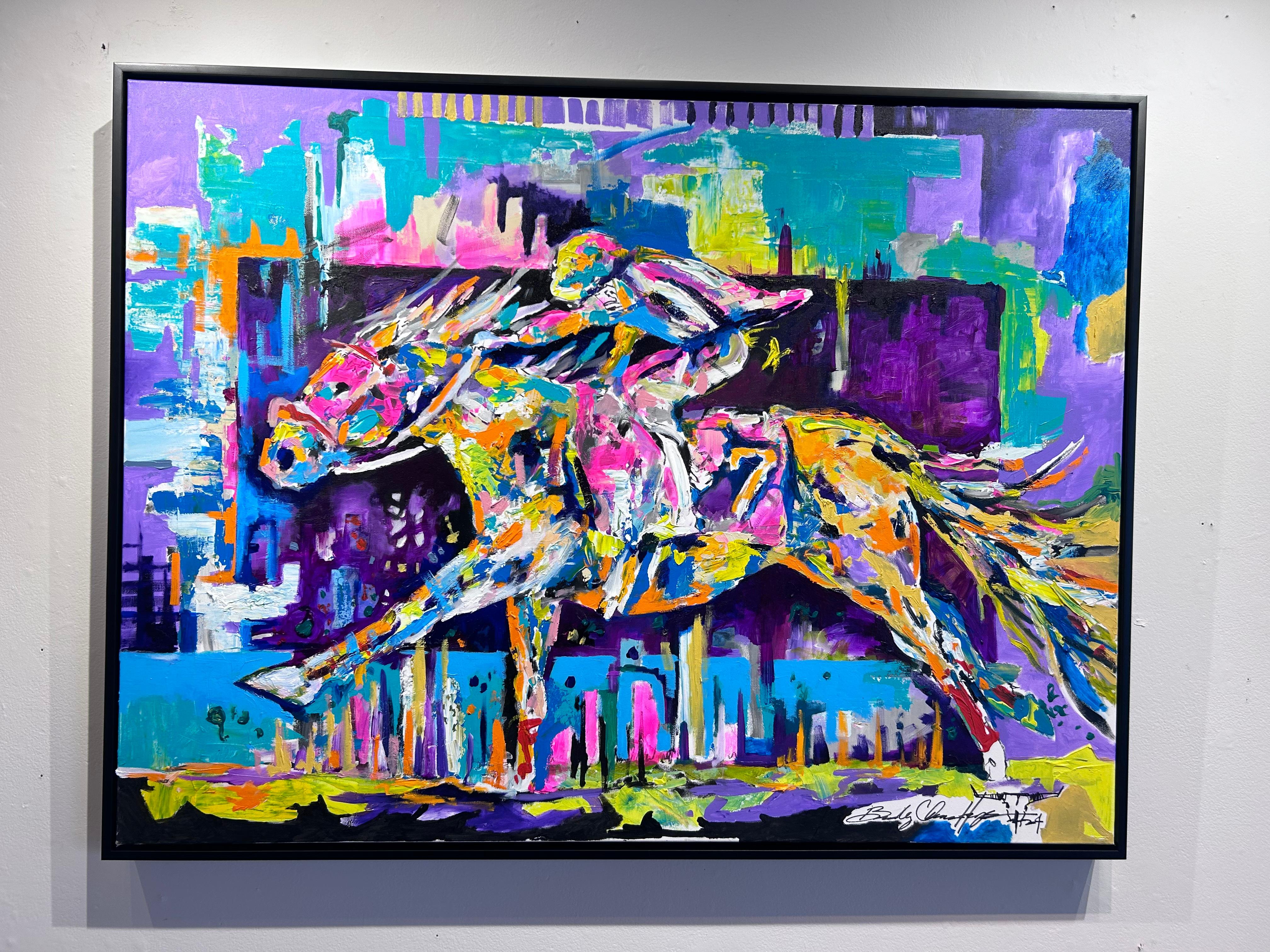 Bradley Chance Hays « Connected », peinture abstraite colorée de course de chevaux d'équitation en vente 1