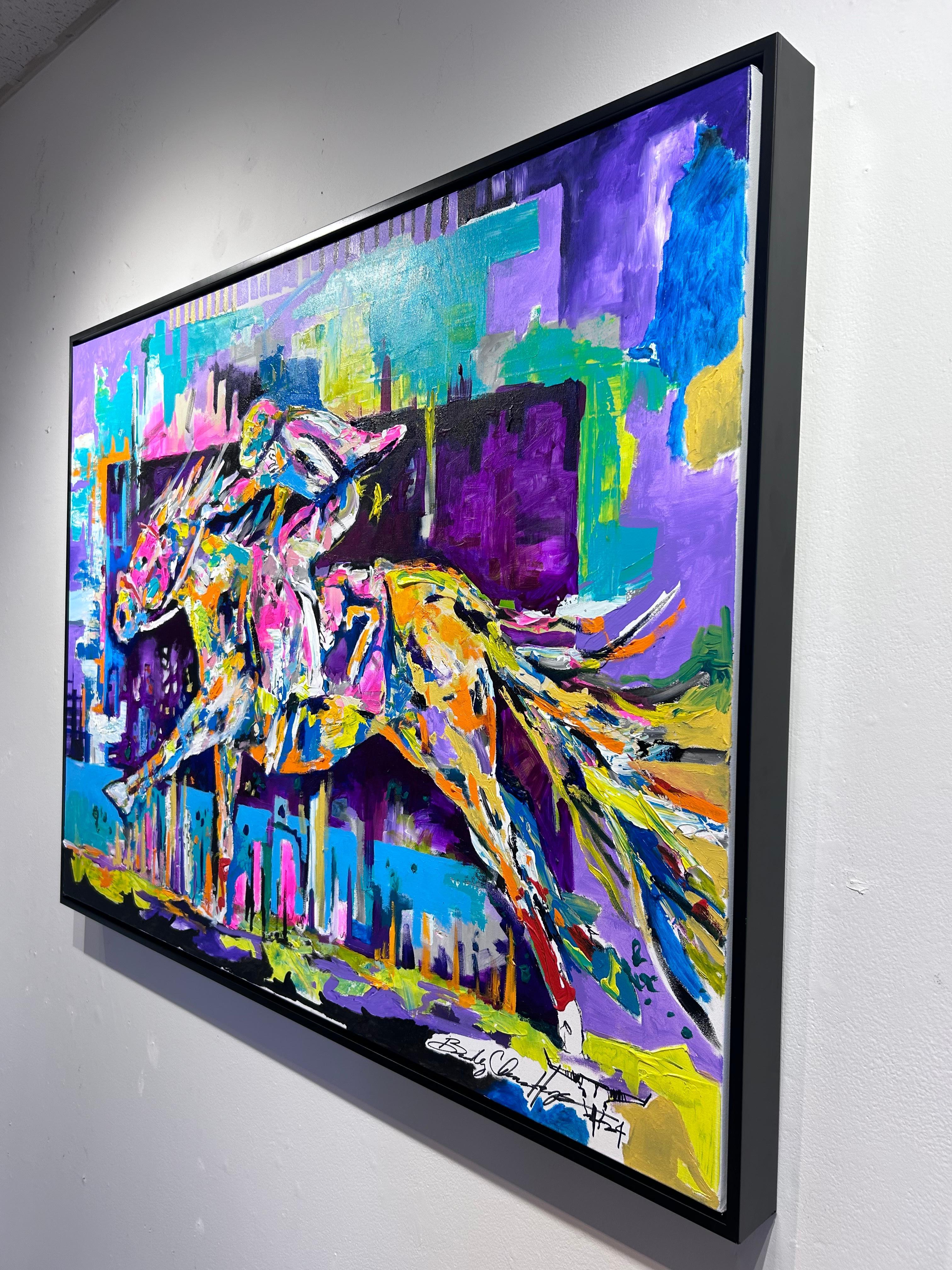 Bradley Chance Hays « Connected », peinture abstraite colorée de course de chevaux d'équitation en vente 3