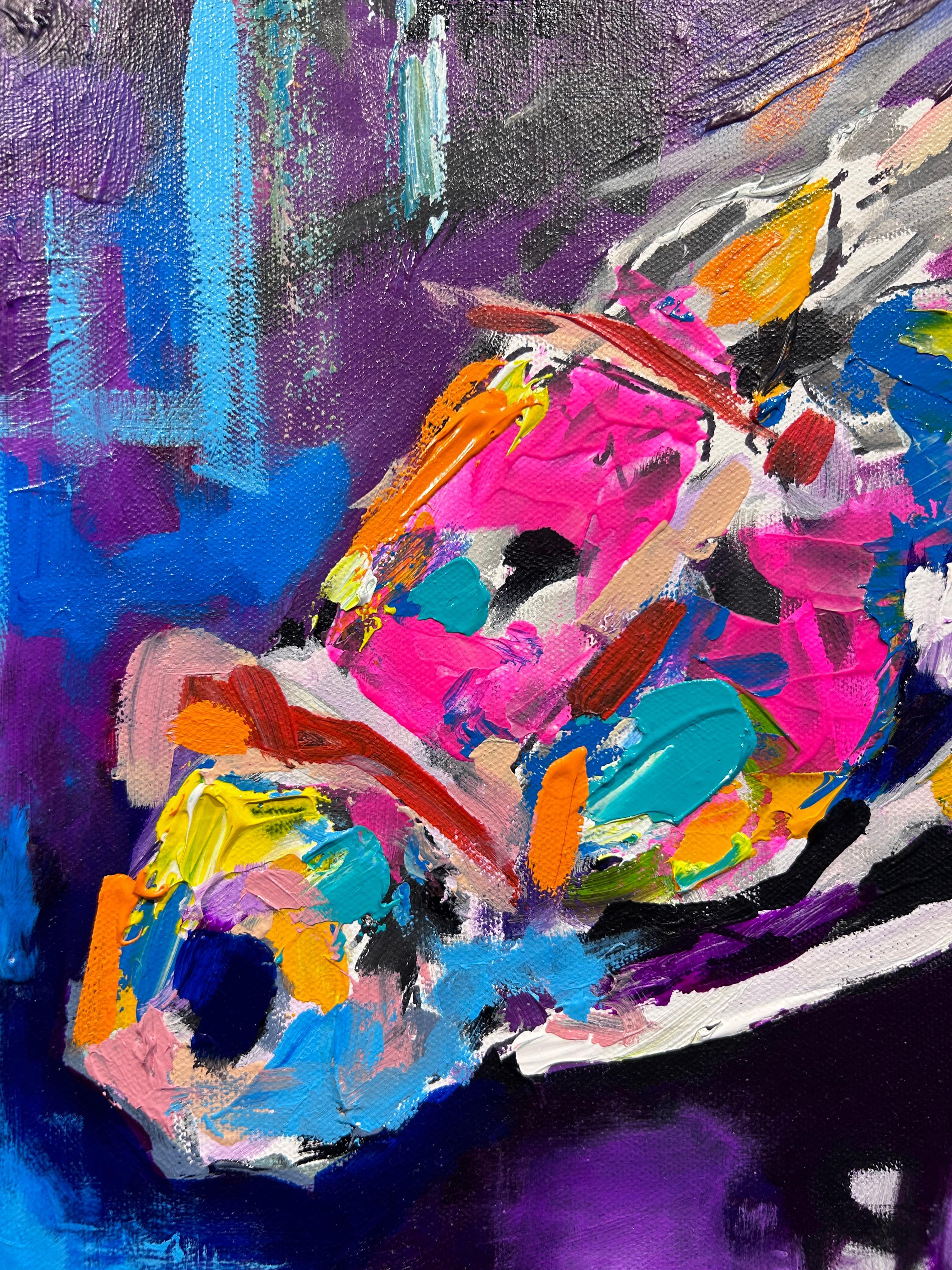 Bradley Chance Hays « Connected », peinture abstraite colorée de course de chevaux d'équitation en vente 4