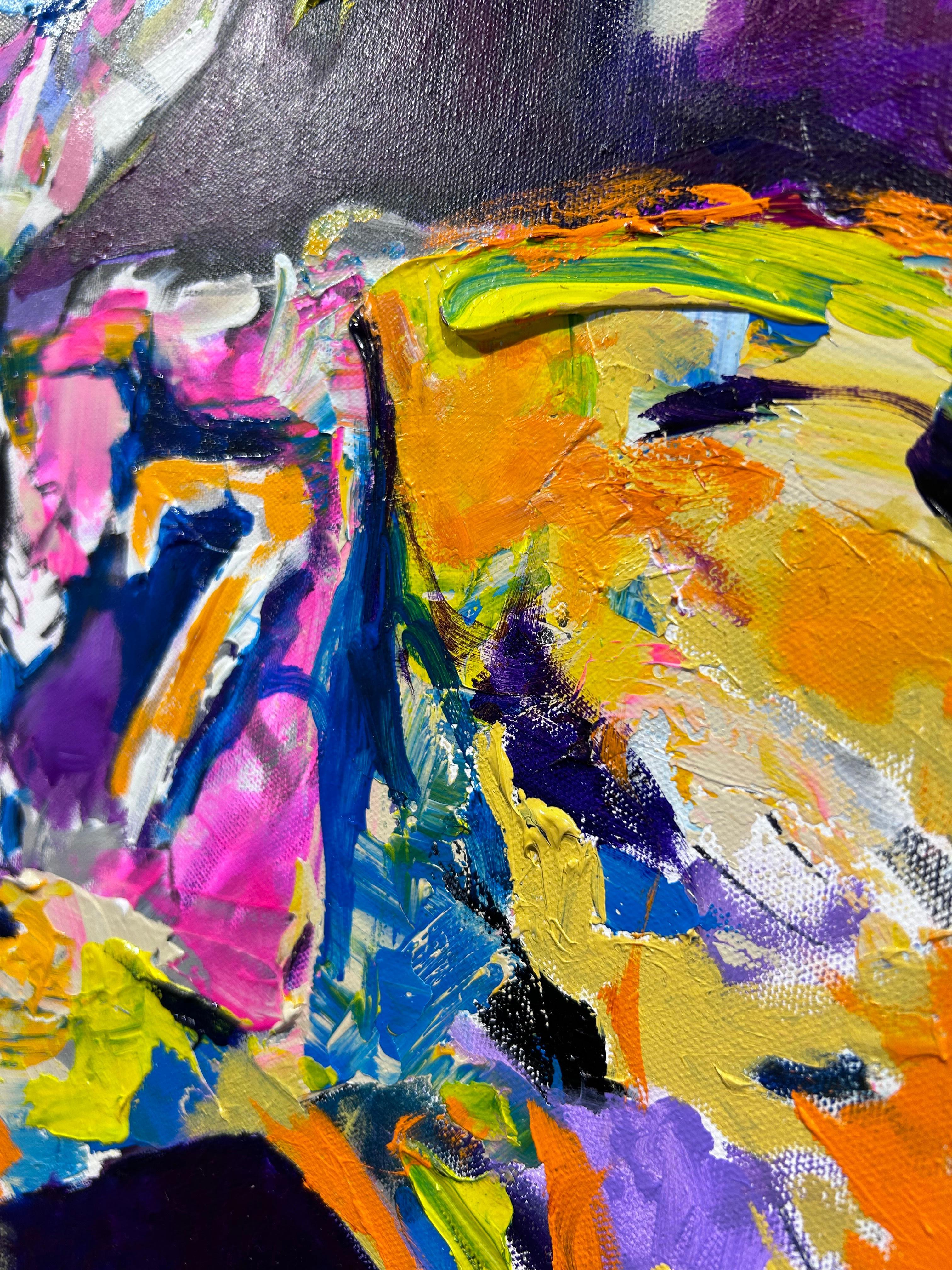 Bradley Chance Hays « Connected », peinture abstraite colorée de course de chevaux d'équitation en vente 5