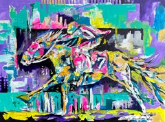 Bradley Chance Hayes "Connected" Pittura astratta colorata con cavalli da corsa