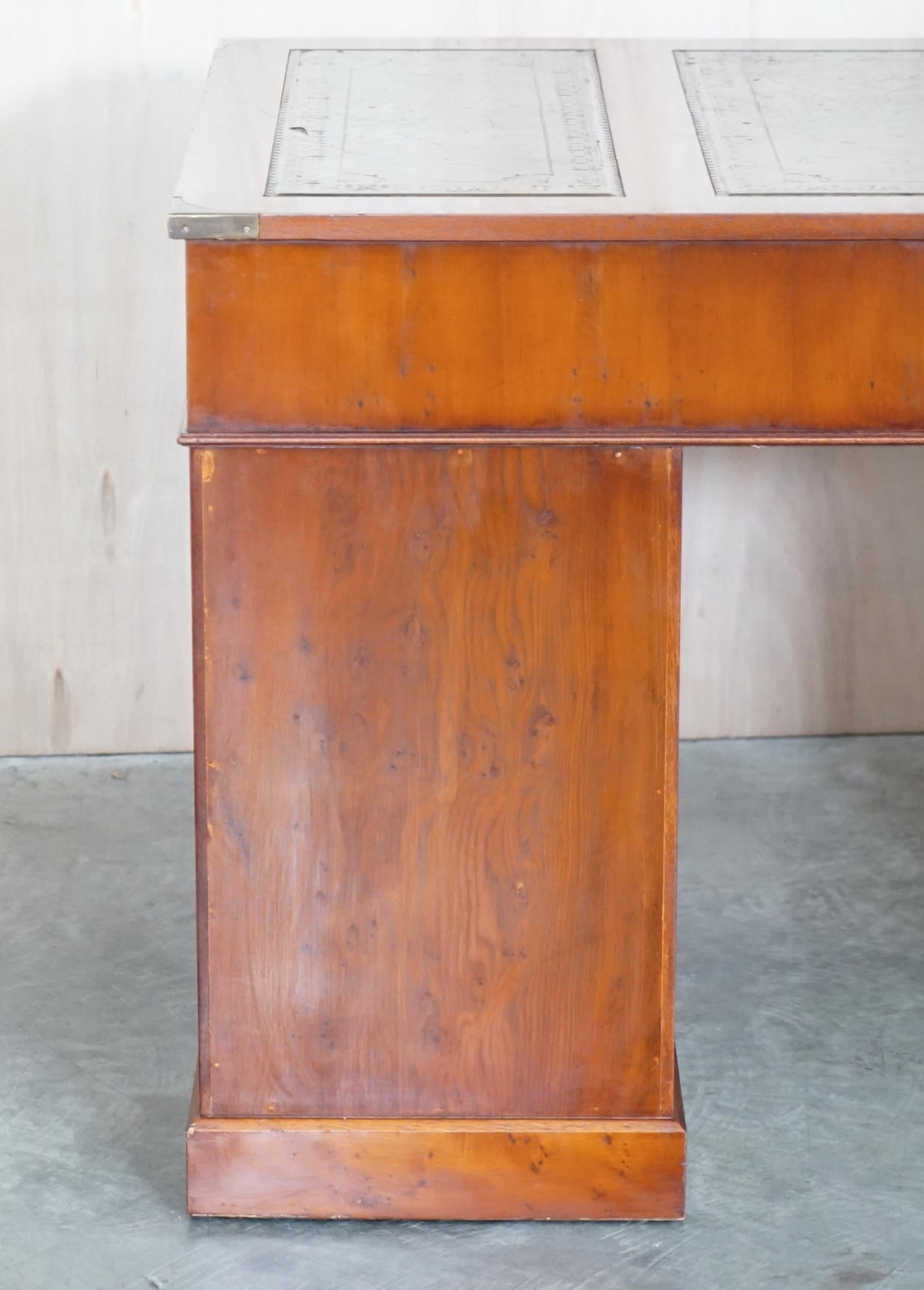 Bradley Furniture Burr Yew Wood Brass Military Campaign Twin Pedestal Desk 7