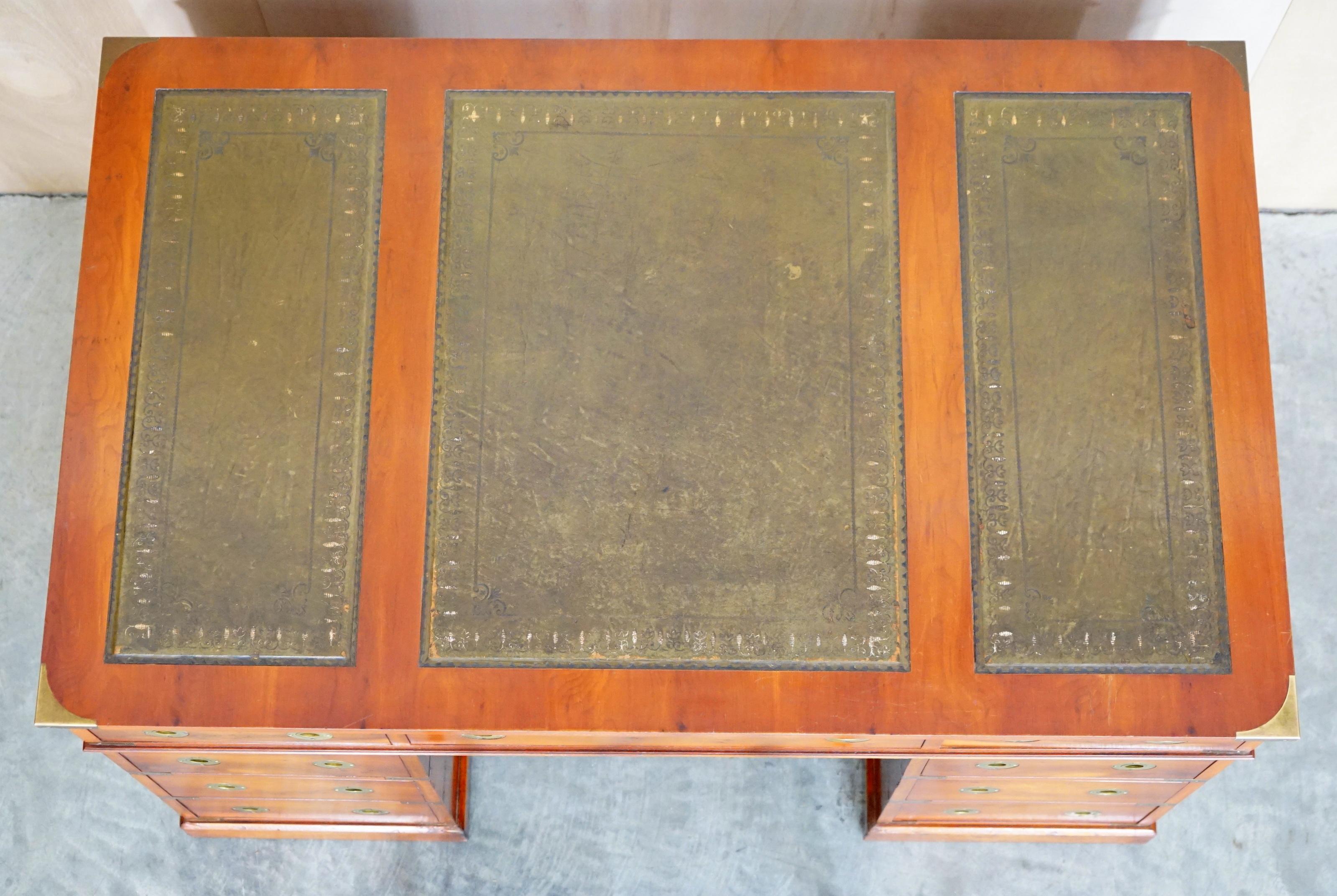Bradley Furniture Burr Yew Wood Brass Military Campaign Twin Pedestal Desk 2