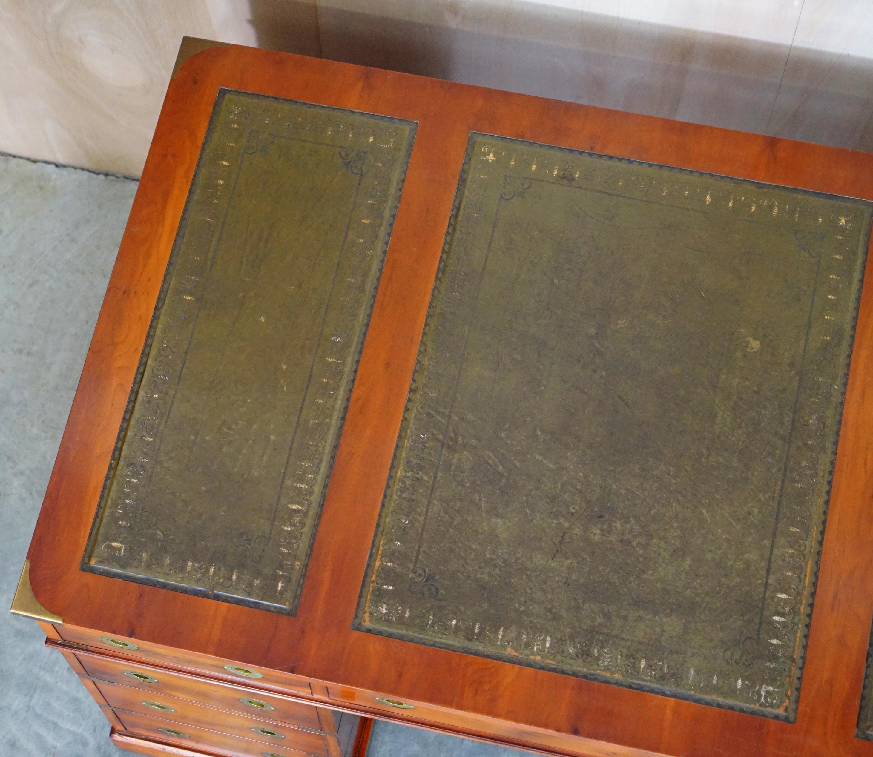 Bradley Furniture Burr Yew Wood Brass Military Campaign Twin Pedestal Desk 3