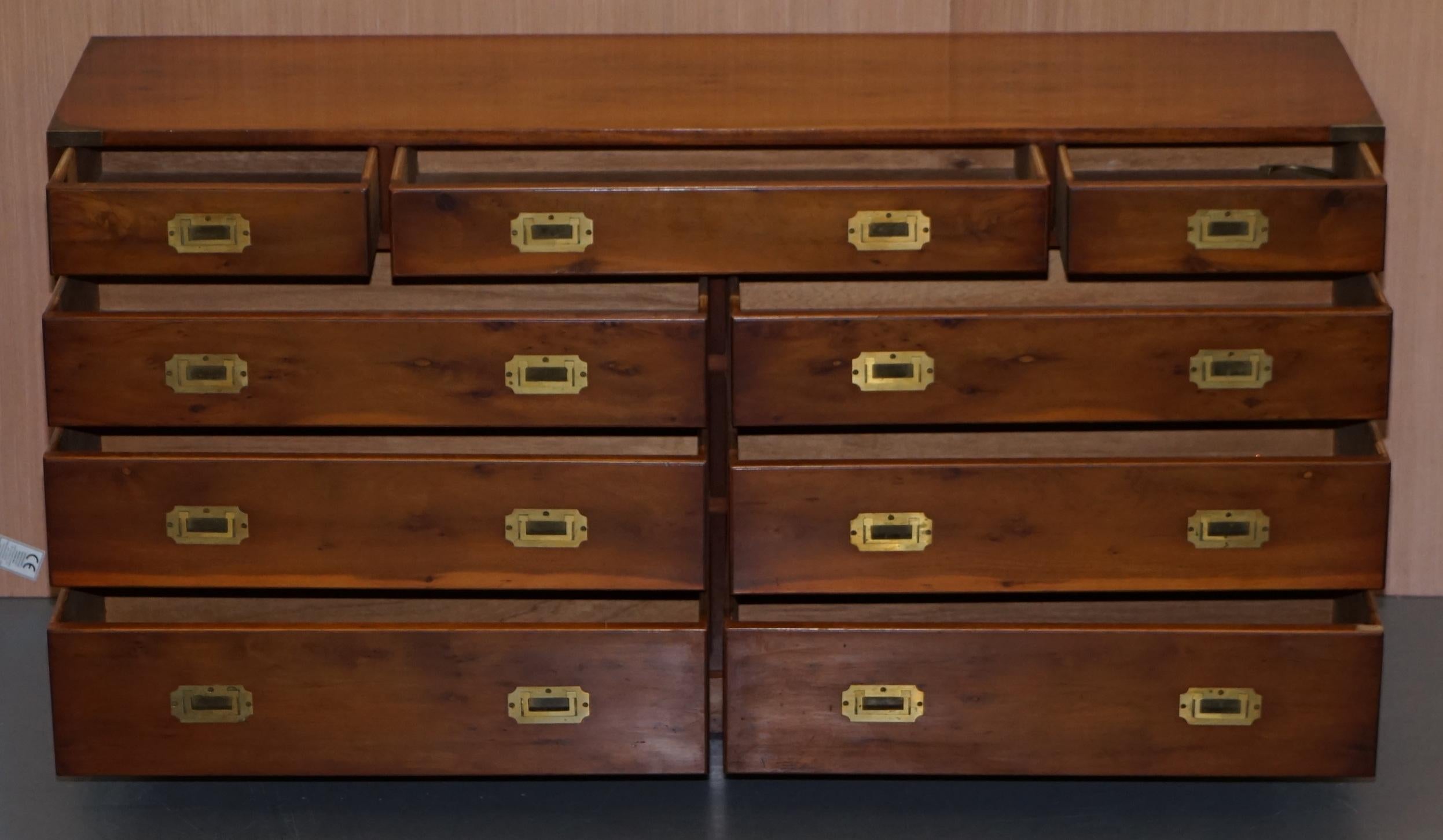 Bradley Furniture Burr Yew Wood Military Campaign Low Sideboard Chest of Drawers 7