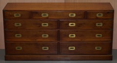 Bradley Furniture Burr Yew Wood Military Campaign Low Sideboard Chest of Drawers