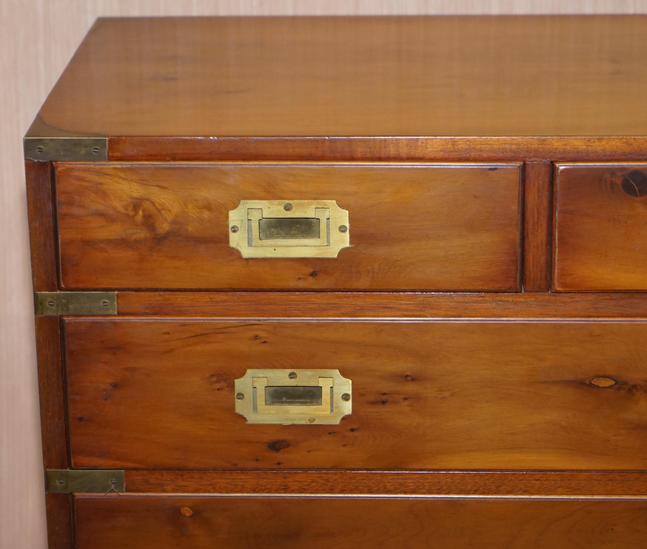 Bradley Furniture Burr Yew Wood Military Campaign Low Sideboard Chest of Drawers 1