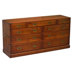 Bradley Furniture Burr Yew Wood Military Campaign Low Sideboard Chest of Drawers