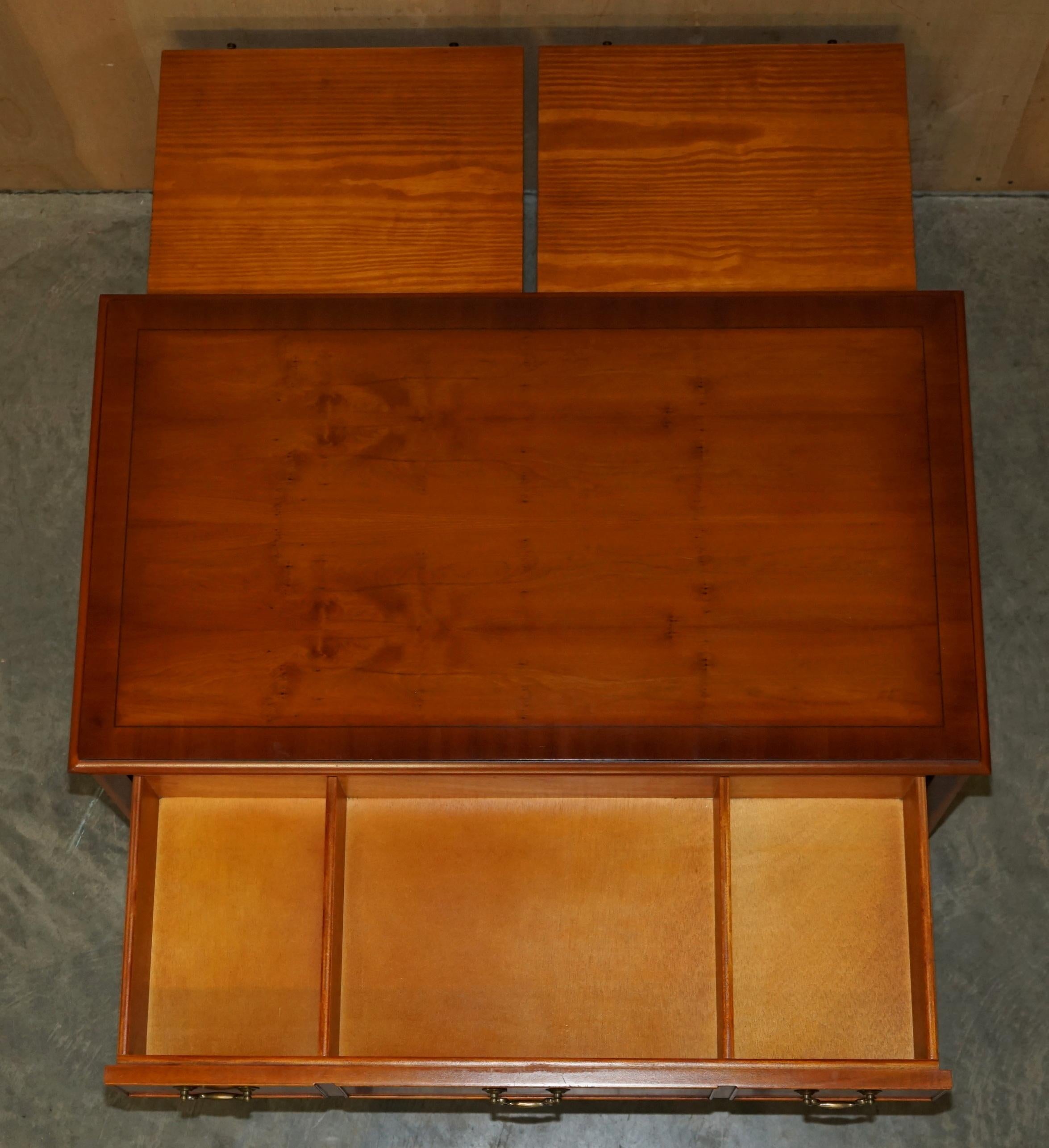 Bradley Furniture Burr Yew Wood Two Drawer Coffee Table + Butlers Serving Trays 5