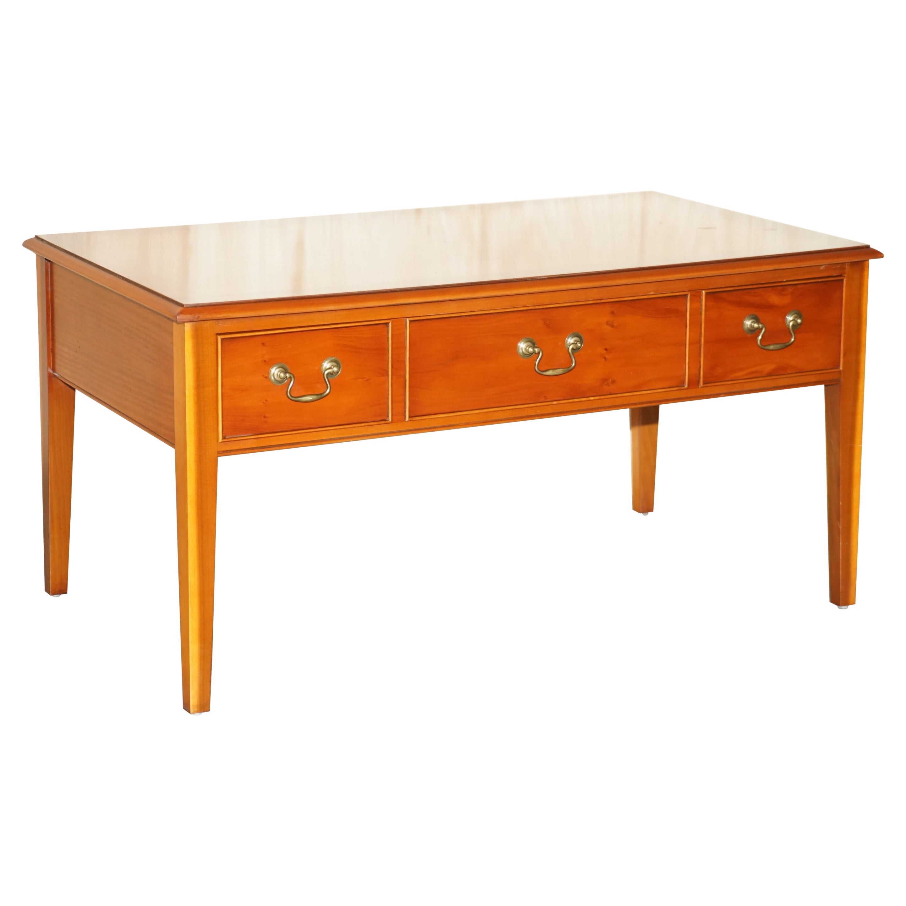 Bradley Furniture Burr Yew Wood Two Drawer Coffee Table + Butlers Serving Trays