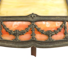 Bradley & Hubbard 8-Panel 2-Tone Arts & Crafts Slag Glass Lamp Table C1920