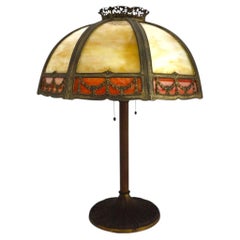 Bradley & Hubbard 8-Panel 2-Tone Arts & Crafts Slag Glass Lamp Table C1920