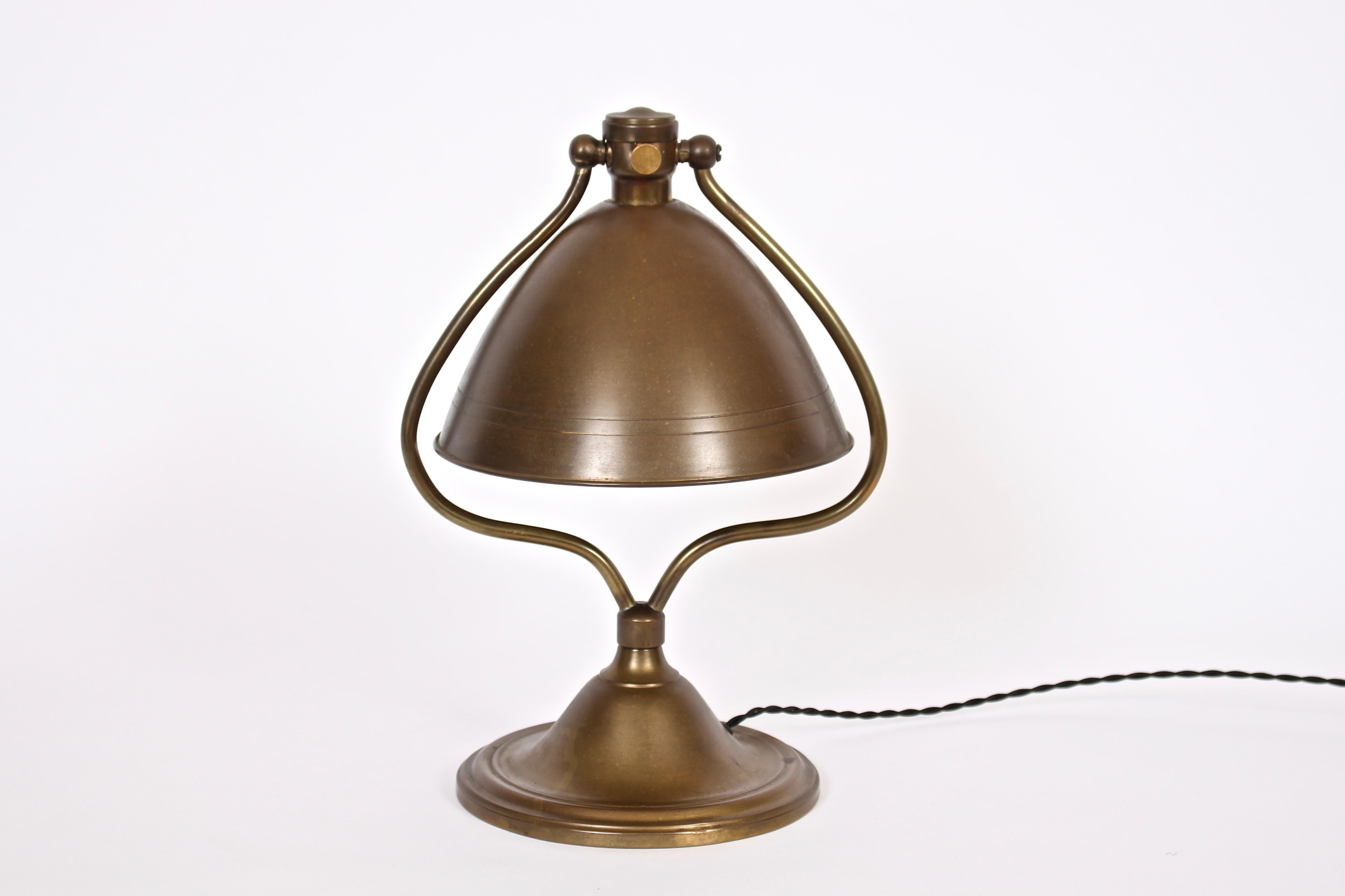 Bradley & Hubbard All Brass Harp Desk Lamp, circa 1910 In Good Condition In Bainbridge, NY