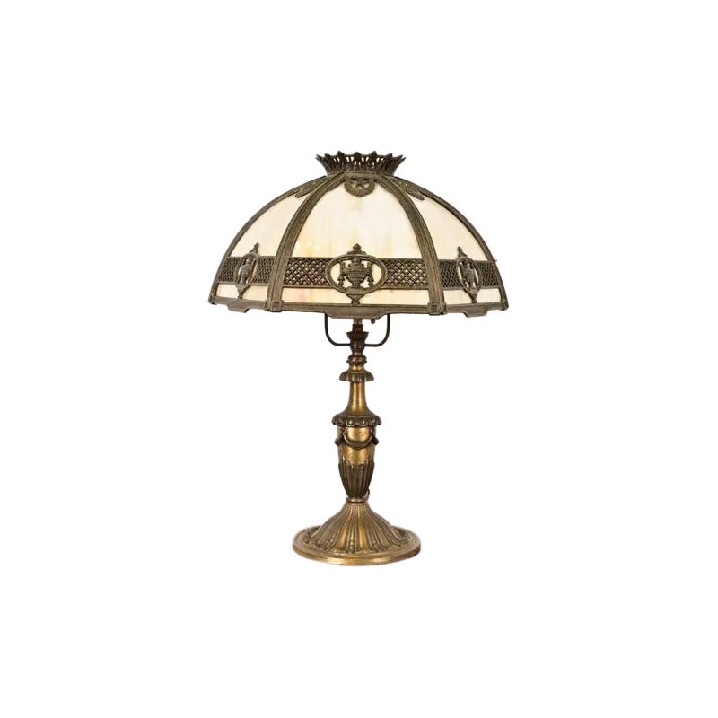 Bradley & Hubbard Antique Art Nouveau Slag Glass Table Lamp, Circa 1910 For Sale