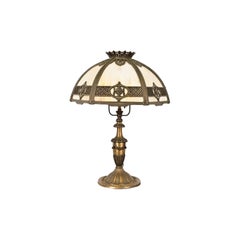 Bradley & Hubbard Antique Art Nouveau Slag Glass Table Lamp, Circa 1910