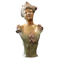 Bradley & Hubbard Art Nouveau Bronzed Polychromed Woman Bust Sculpture