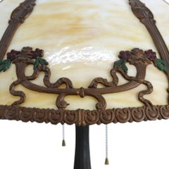 Bradley & Hubbard Arts & Crafts 6 Panel Slag Glass Table Lamp c1920