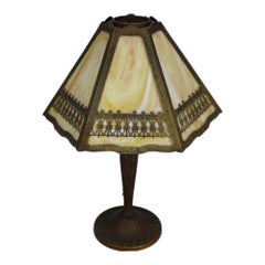 Bradley & Hubbard Arts & Crafts 6 Panel Slag Glass Table Lamp c1920