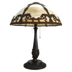 Bradley & Hubbard Arts & Crafts 6 Panel Slag Glass Table Lamp c1920