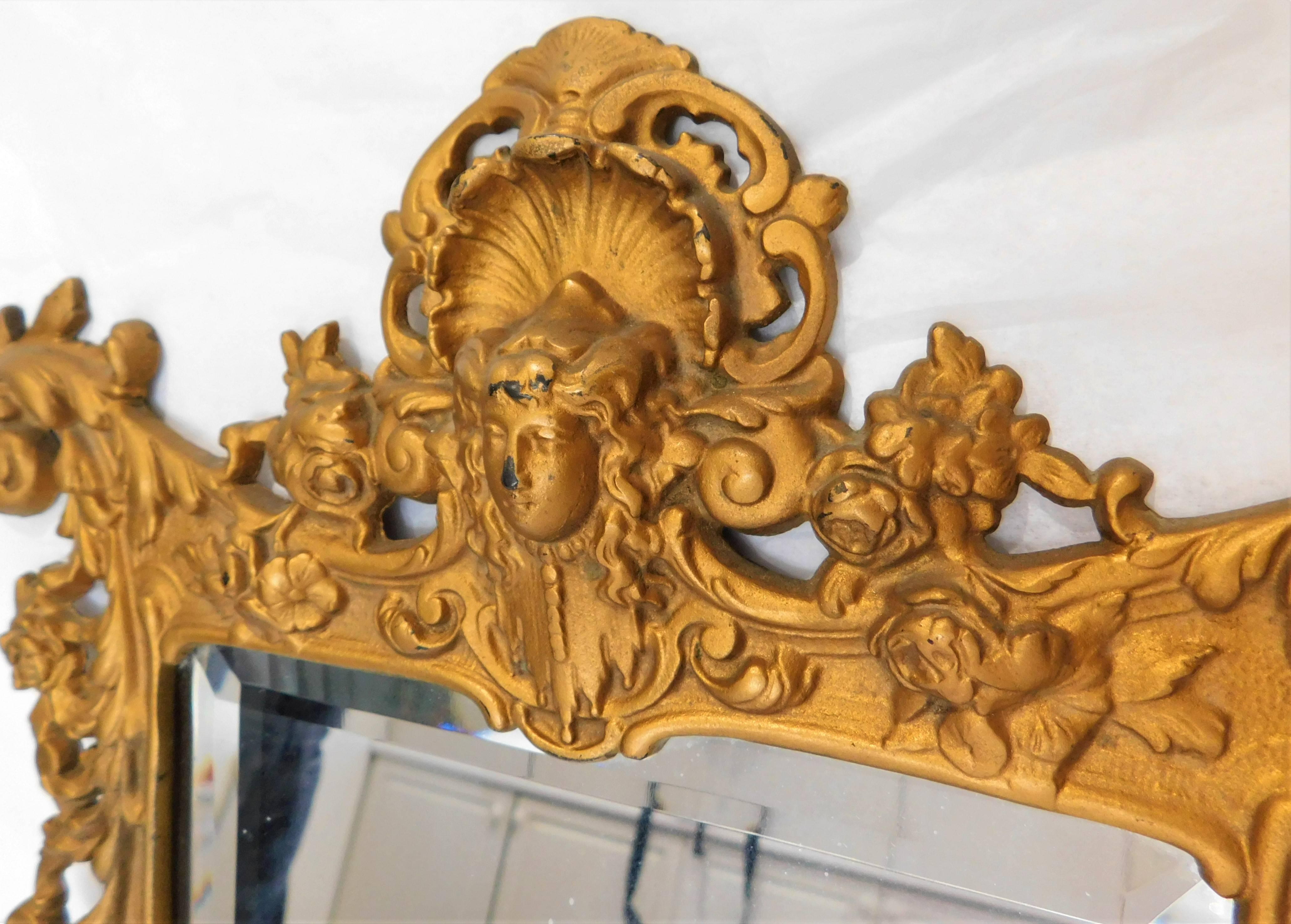 Bradley Hubbard B&H 19th century gilt bronze antique table vanity figural mirror.