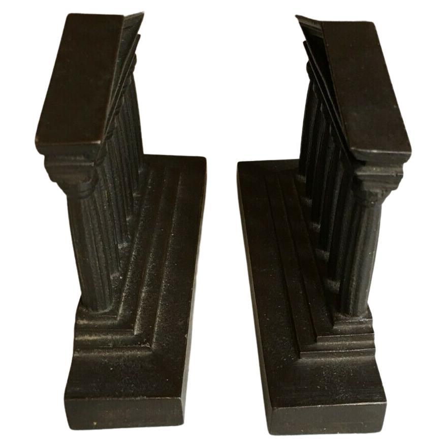 Bradley Hubbard B&H Gold/Gilded Bookends Federal Neoclassical Building w/Columns In Good Condition For Sale In Brunswick, ME