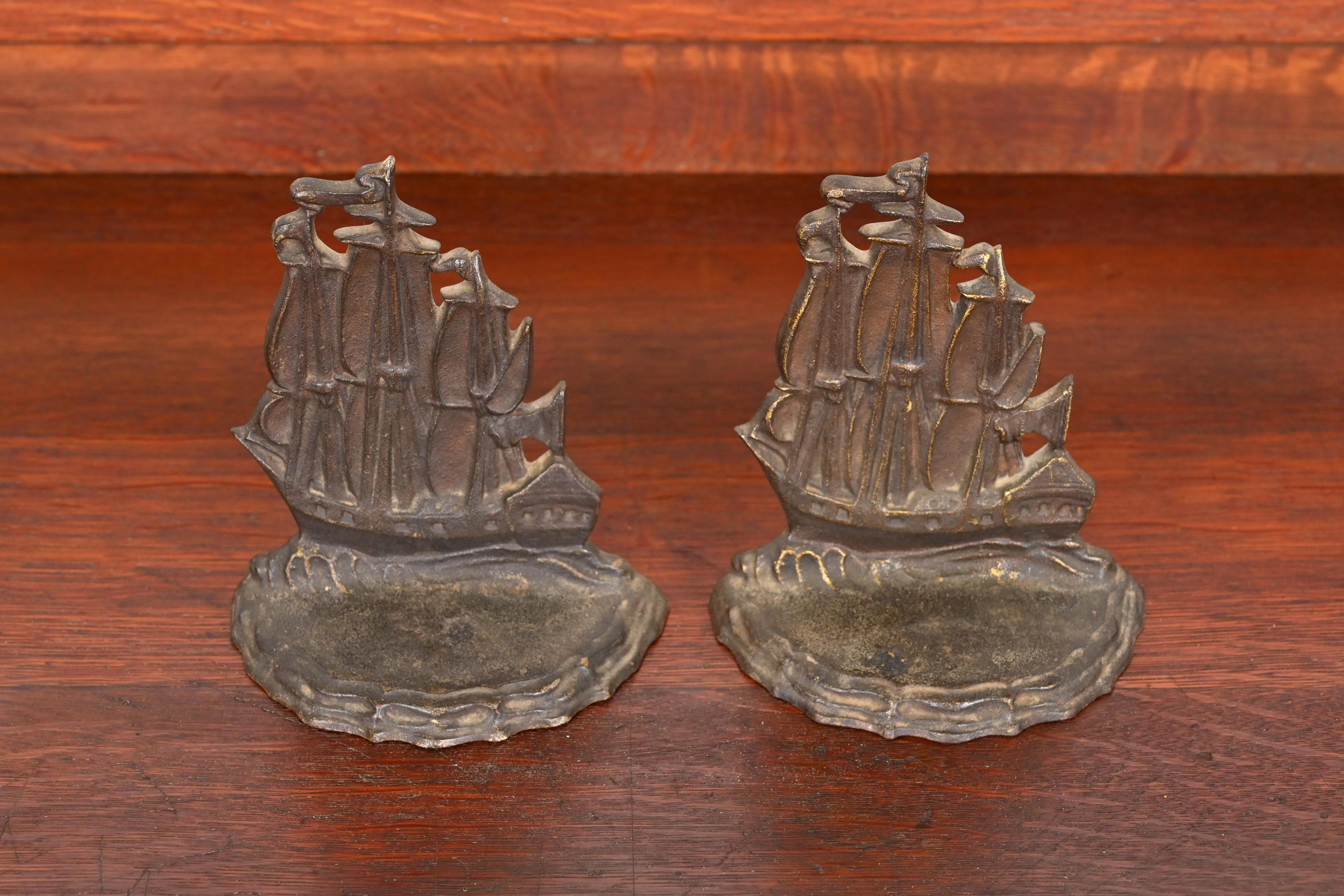 Arts and Crafts Bradley & Hubbard Clipper Ship Cast Iron Bookends, 1920s For Sale