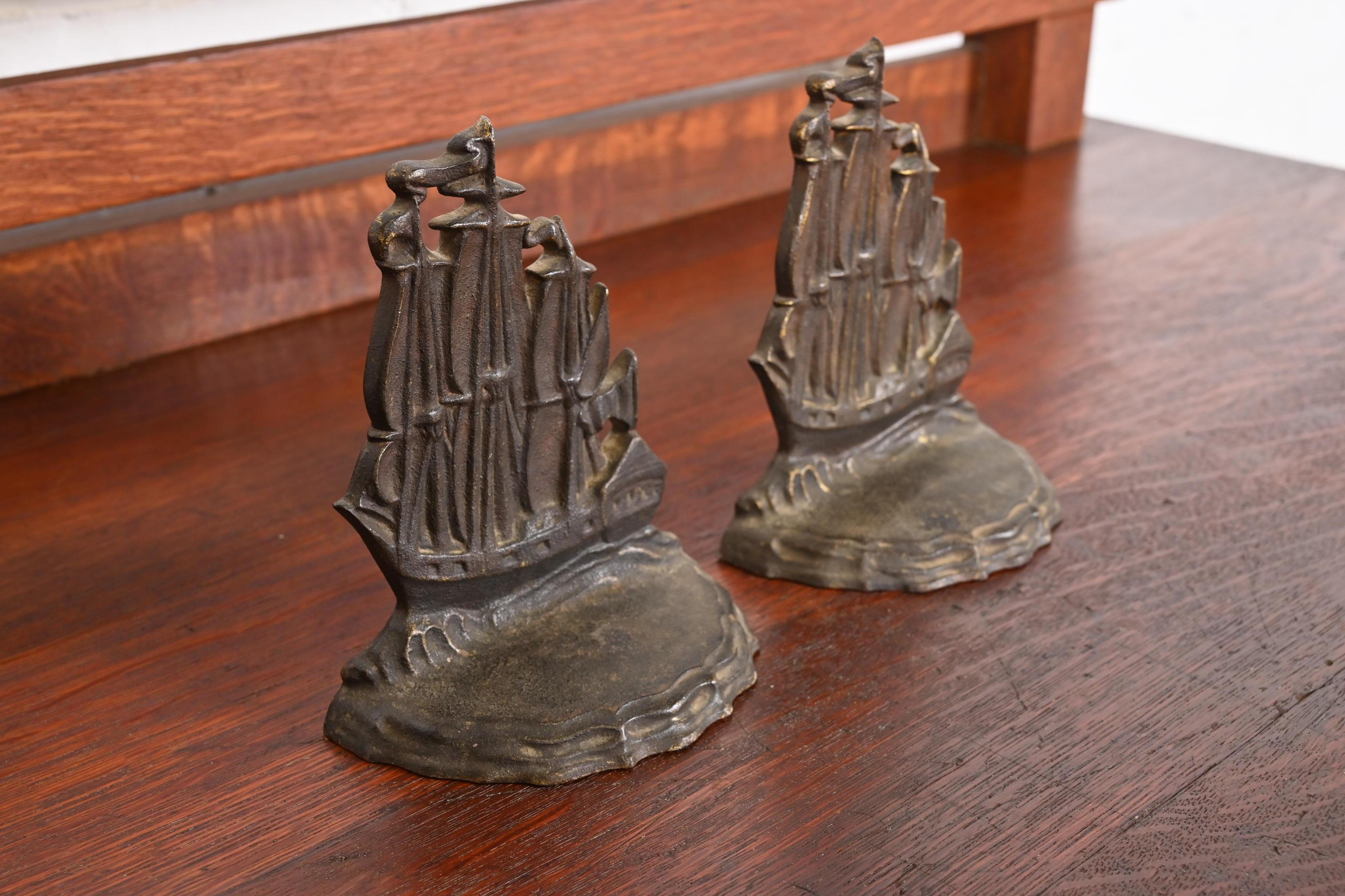 Early 20th Century Bradley & Hubbard Clipper Ship Cast Iron Bookends, 1920s For Sale