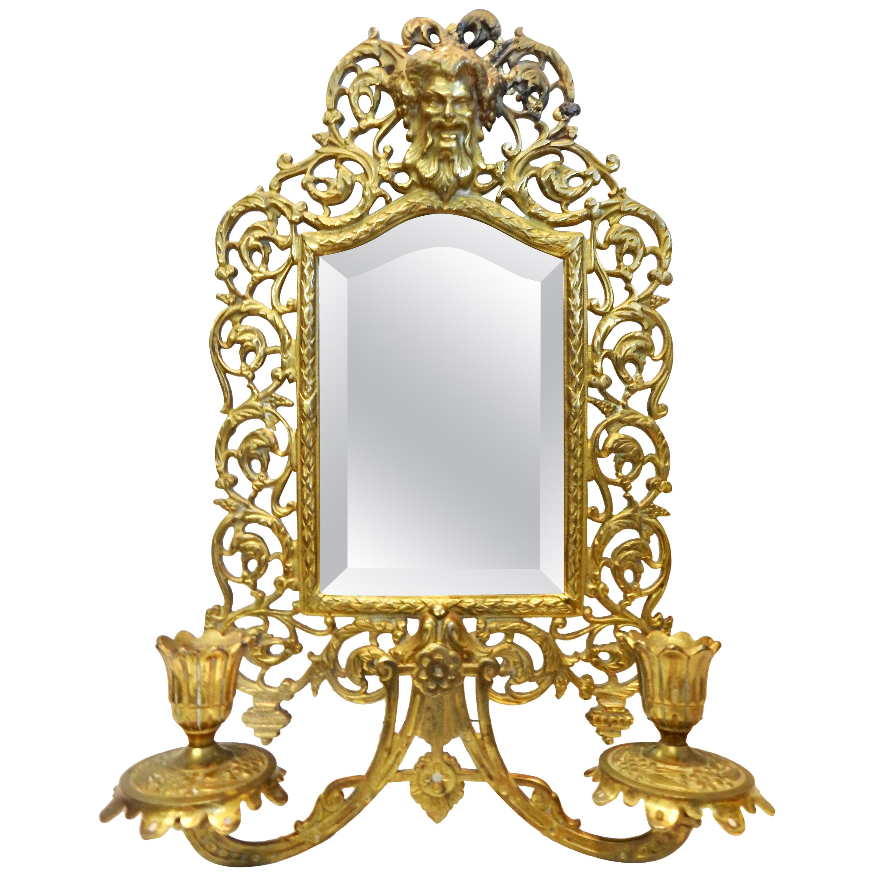 Bradley & Hubbard Co. Brass Beveled Mirror with Sconces, 20th Century For Sale