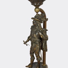 Bradley & Hubbard Figural Conquistador Bronzed Metal Kerosene Lamp c1890