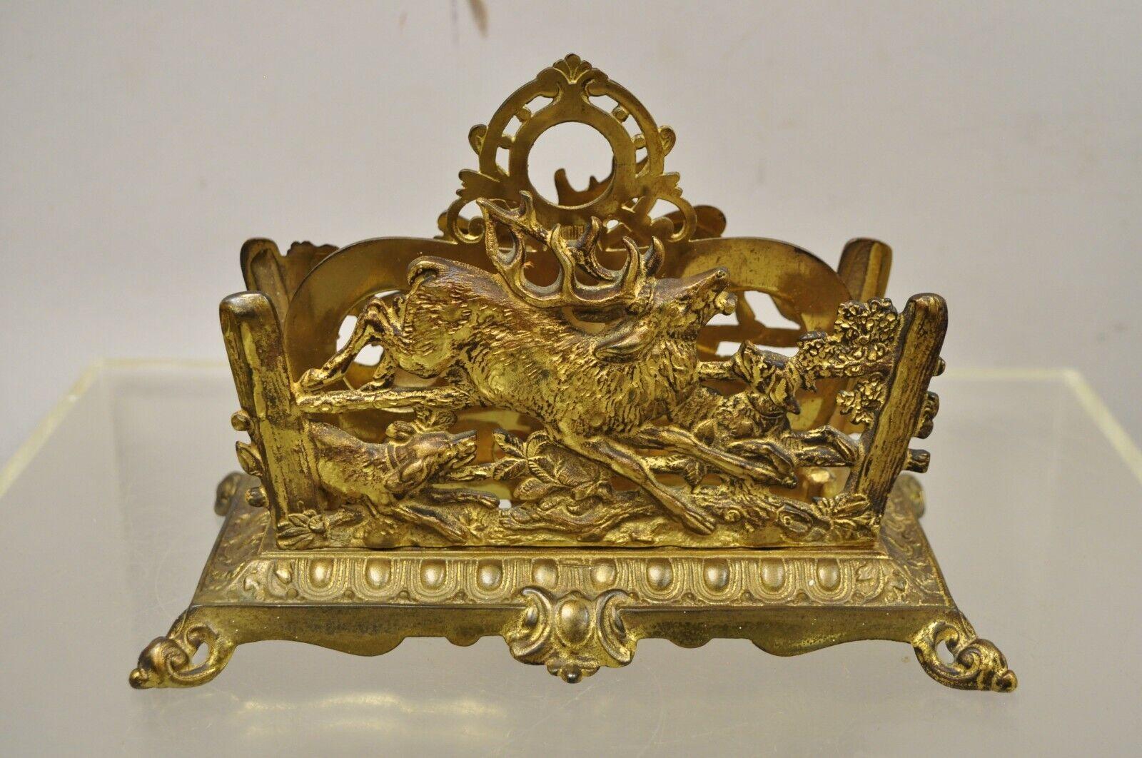 Bradley & Hubbard Louis XV Style Gold Gilt Bronze Hunt Scene Desk Letter Holder 4