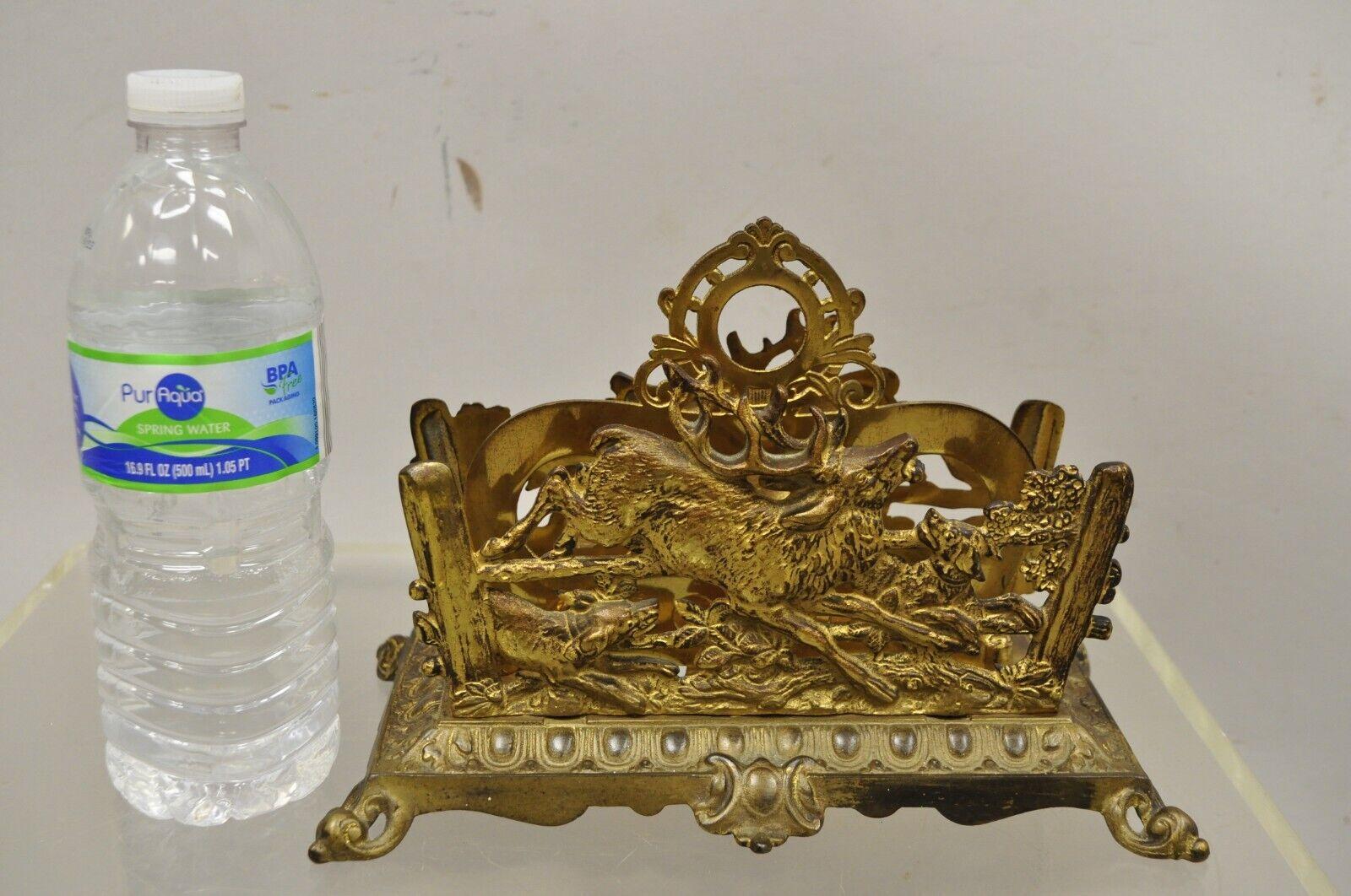 Bradley & Hubbard Louis XV style gold gilt bronze hunt scene desk letter holder. Item features a remarkable patina, deer hunting scene with deer and dogs, original stamp, very nice antique item, great style and form. Circa Early 1900s. Measurements: