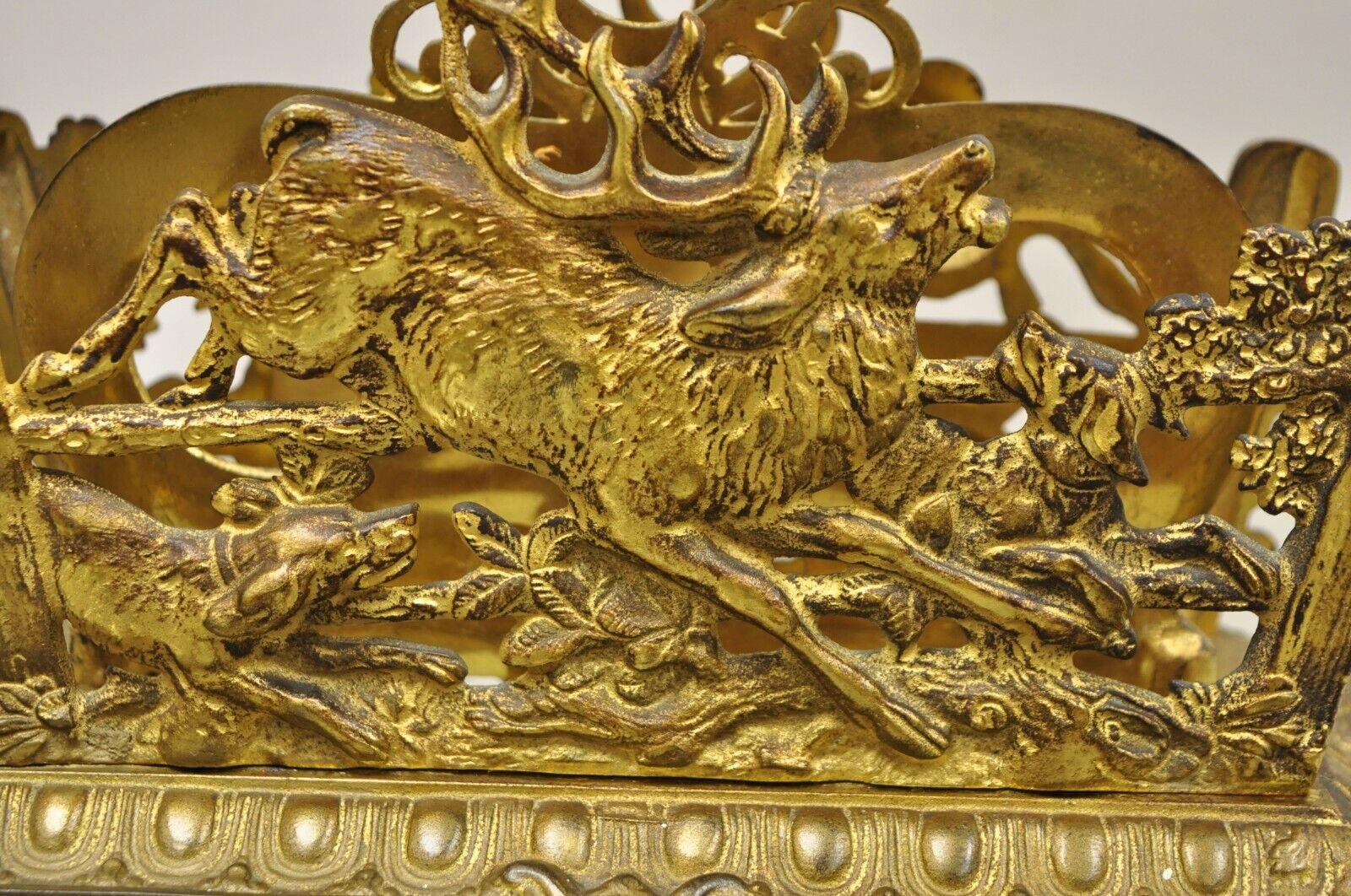 Bradley & Hubbard Louis XV Style Gold Gilt Bronze Hunt Scene Desk Letter Holder In Good Condition In Philadelphia, PA