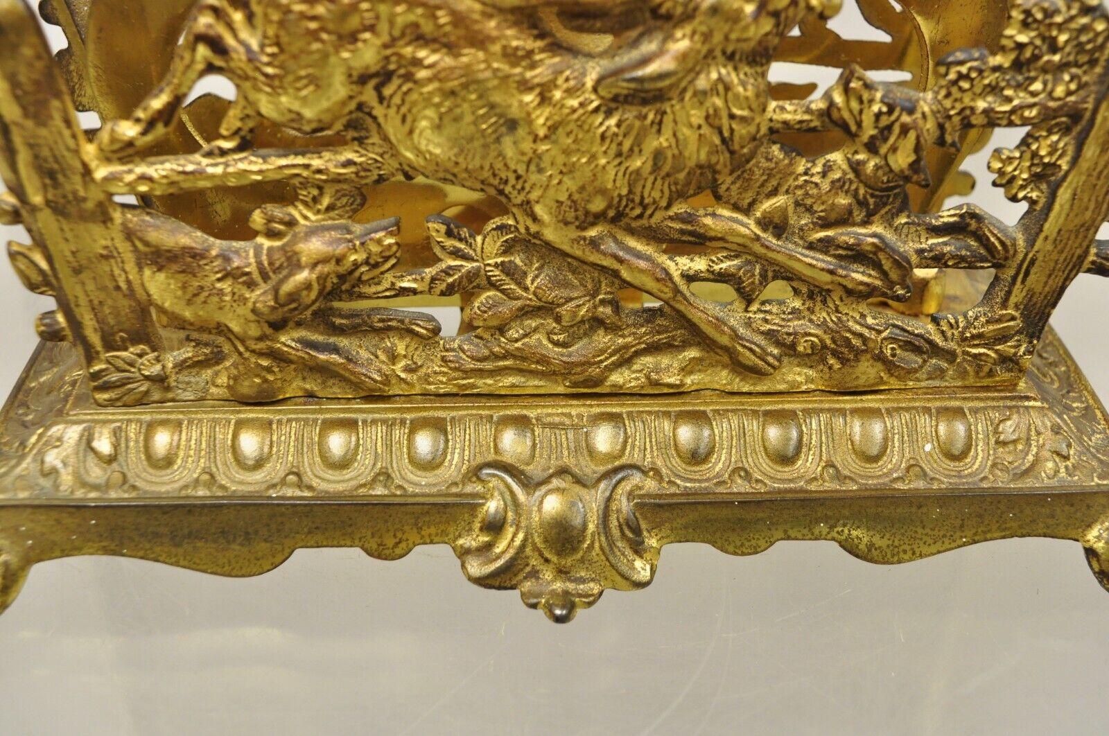 20th Century Bradley & Hubbard Louis XV Style Gold Gilt Bronze Hunt Scene Desk Letter Holder