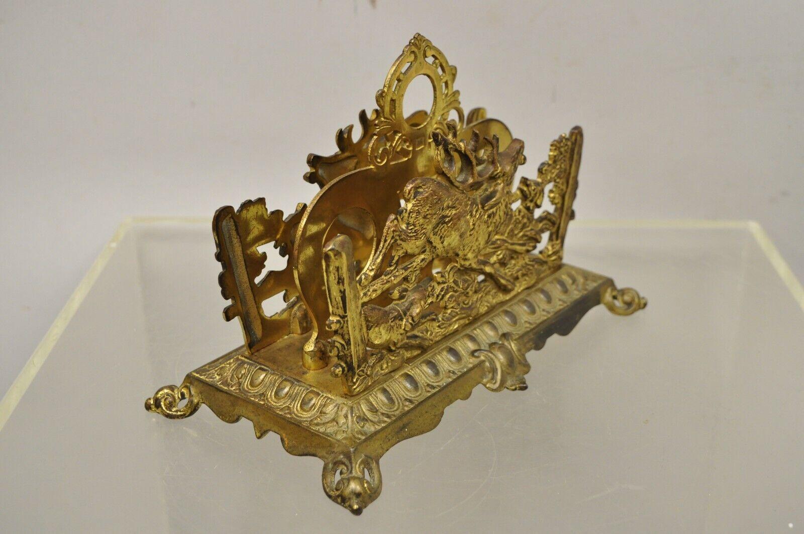 Bradley & Hubbard Louis XV Style Gold Gilt Bronze Hunt Scene Desk Letter Holder 2