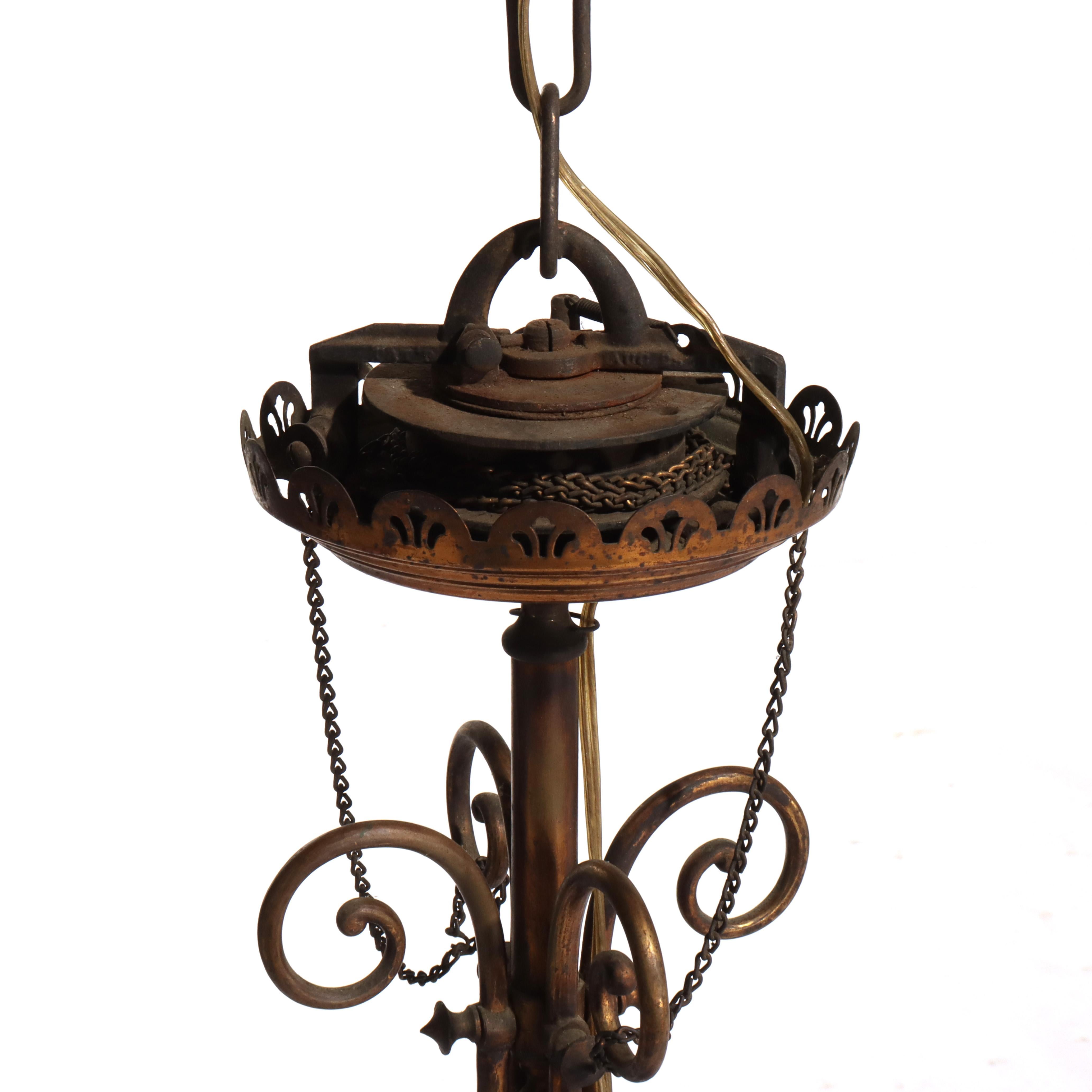 Bradley & Hubbard or Charles Parker Aesthetic Figural Etched Glass Pendant Light For Sale 17
