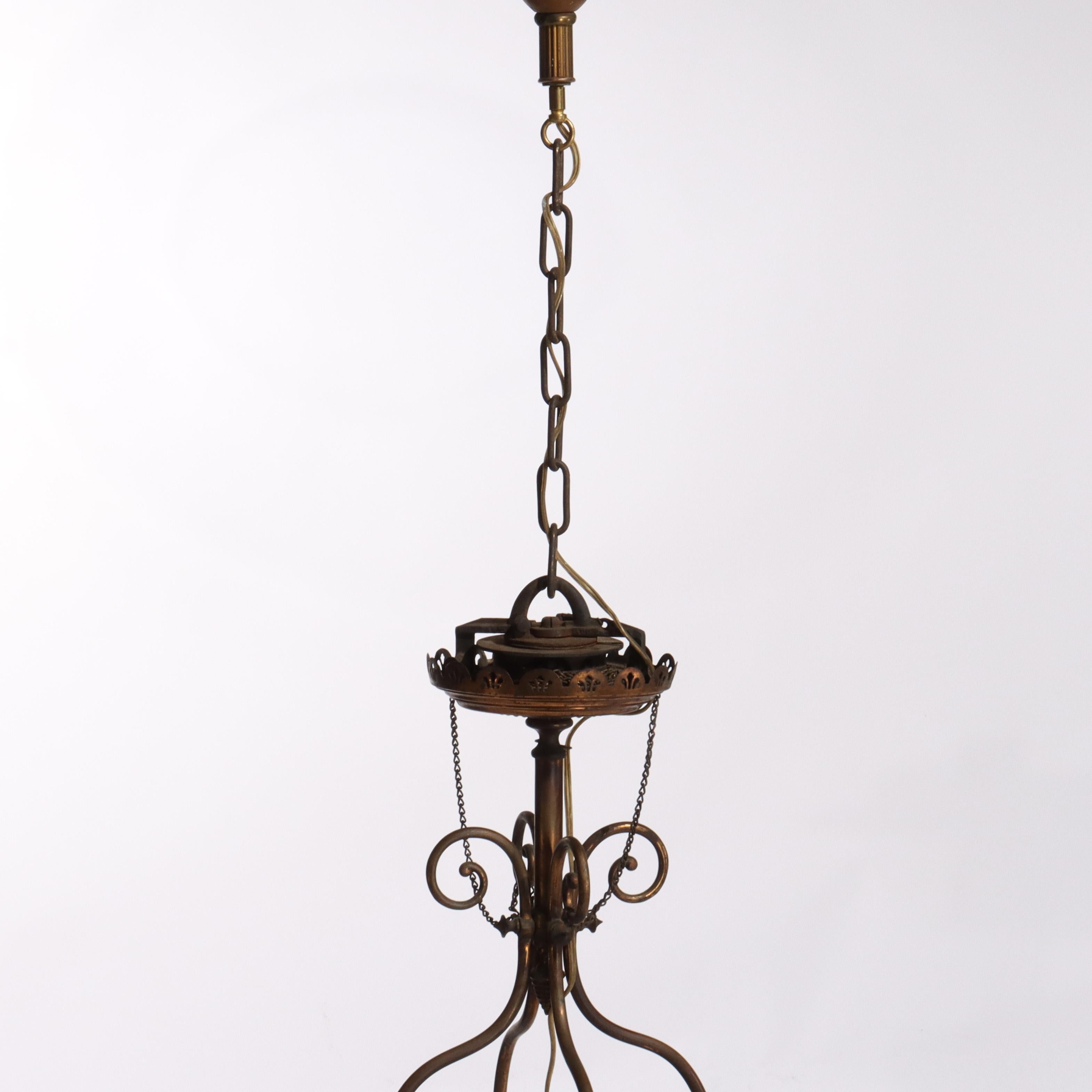 Bradley & Hubbard or Charles Parker Aesthetic Figural Etched Glass Pendant Light For Sale 2